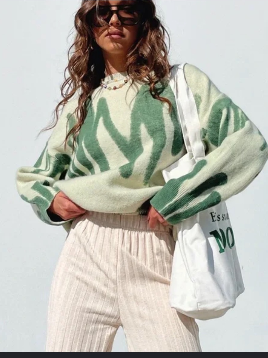 Princess Polly Katie Green Sweater Dark And Light Green Pattern Women’s Xs Small